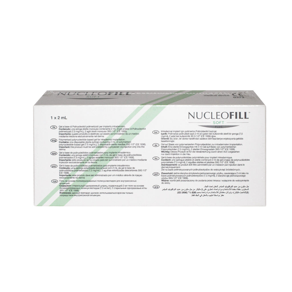 Nucleofill packaging with text and branding on a white background