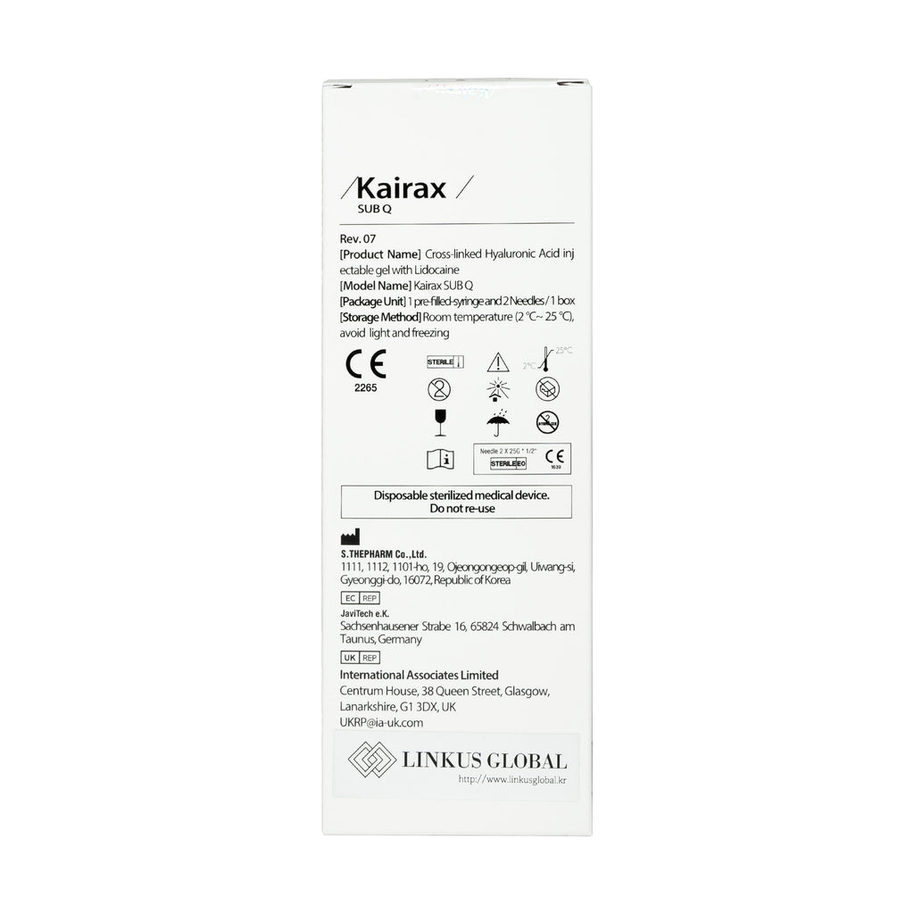 Kairax medical device packaging with text and logos on a white background